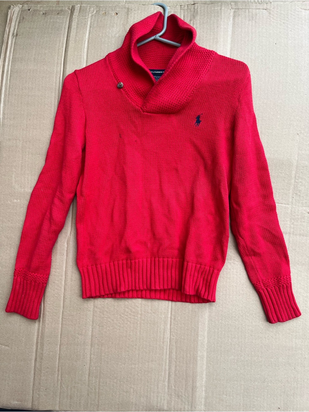 Ralph Lauren Sport Bright Red Knit Shawl Collar Sweater